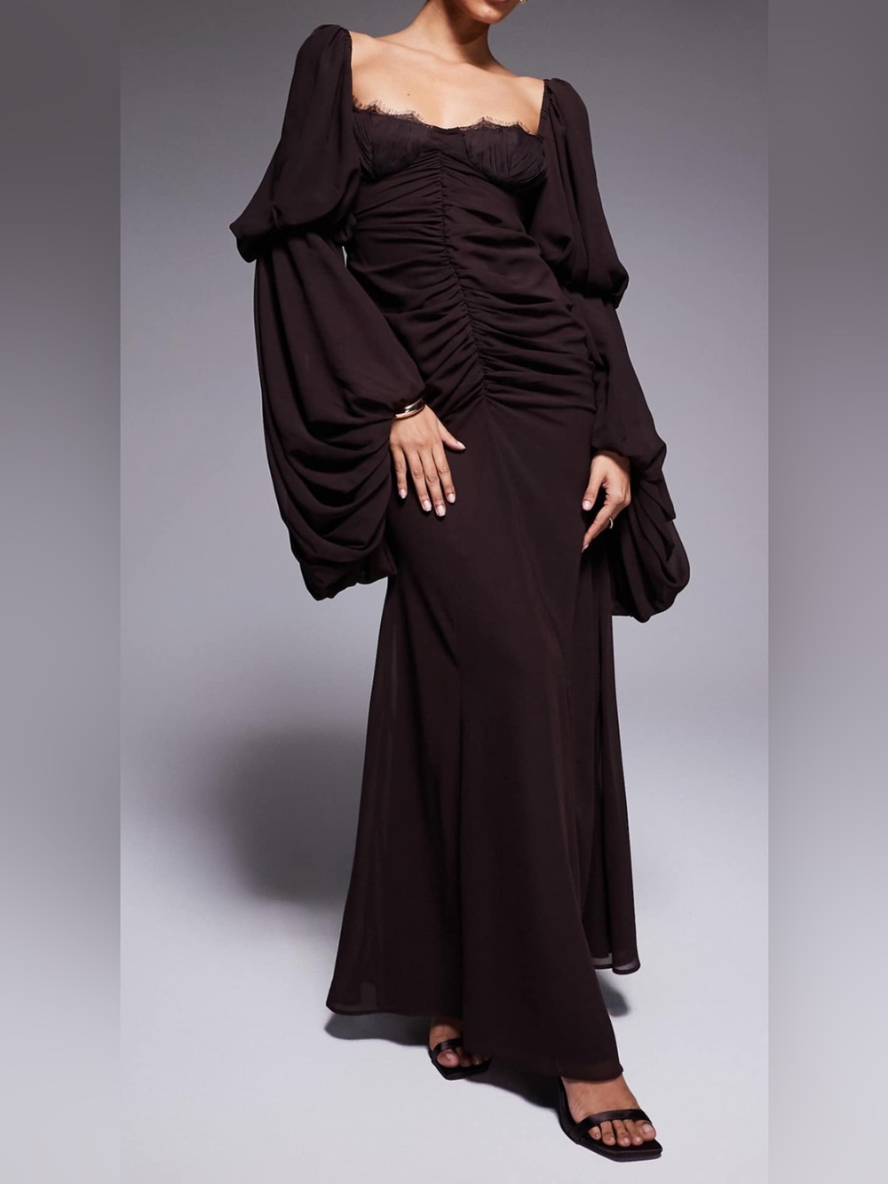 NWT ASOS DESIGN Chocolate Exaggerated Sleeve Maxi Dress